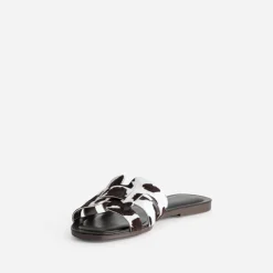 Mule TEXTO marron cuir motif vache