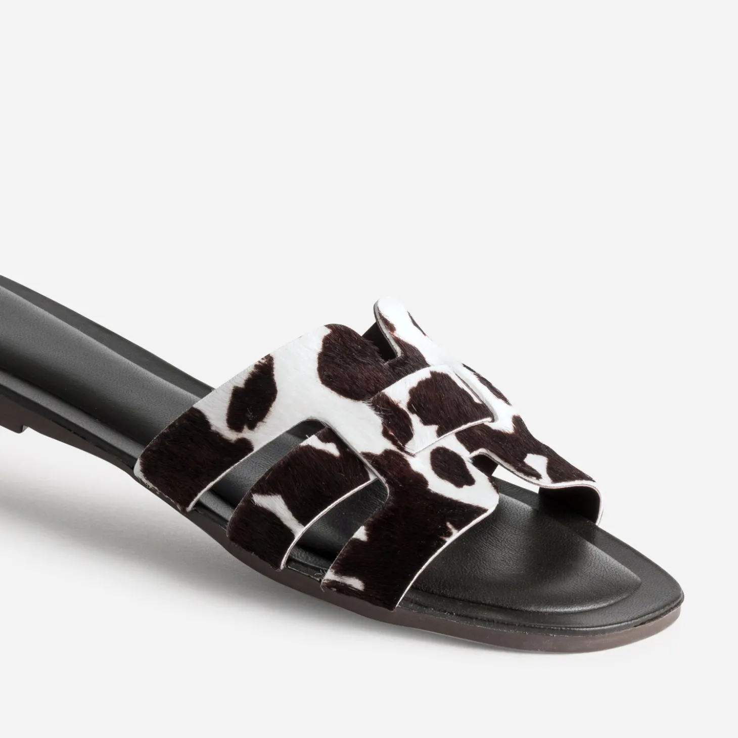 Mule TEXTO marron cuir motif vache