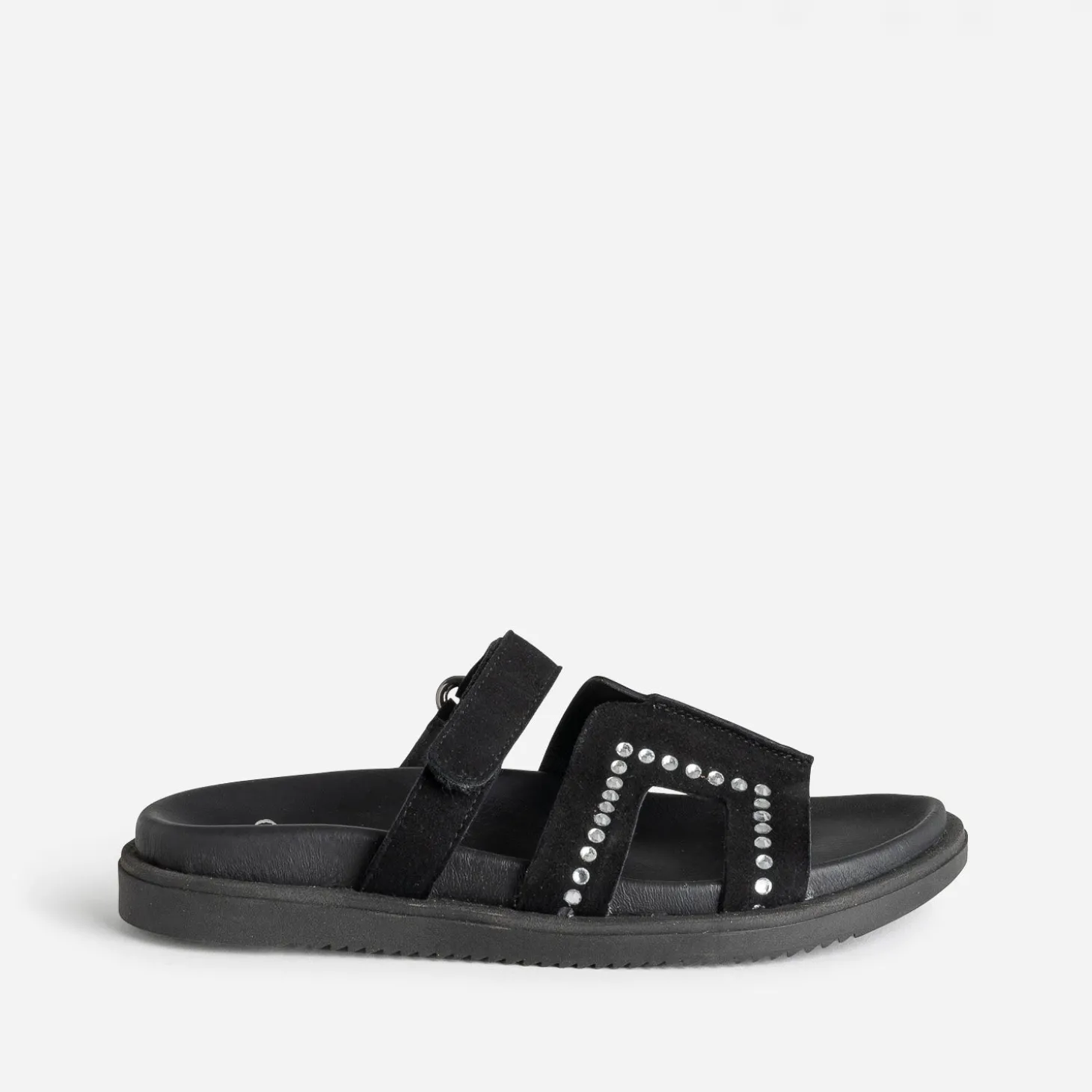 Mule TEXTO noire cuir velours décor strass