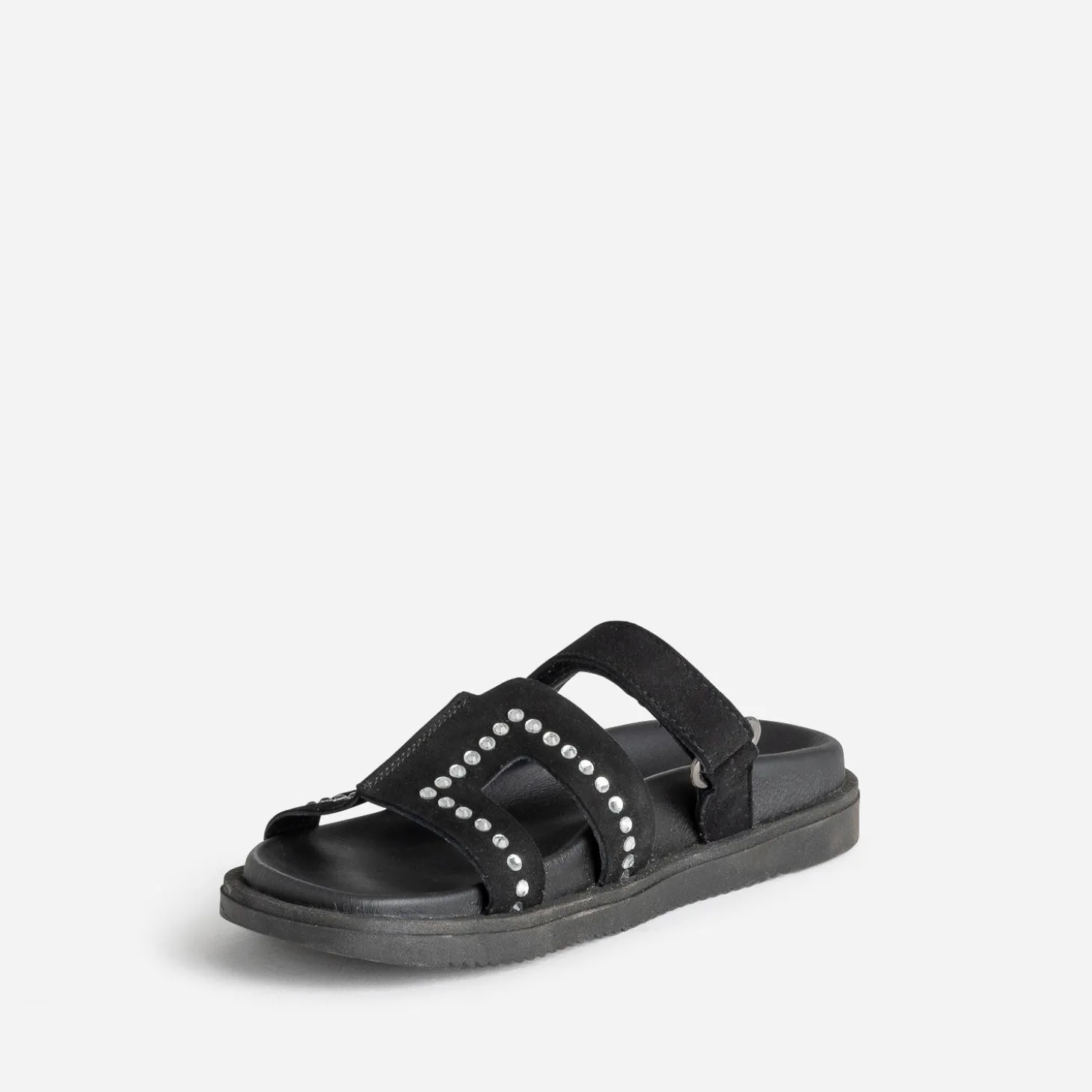 Mule TEXTO noire cuir velours décor strass
