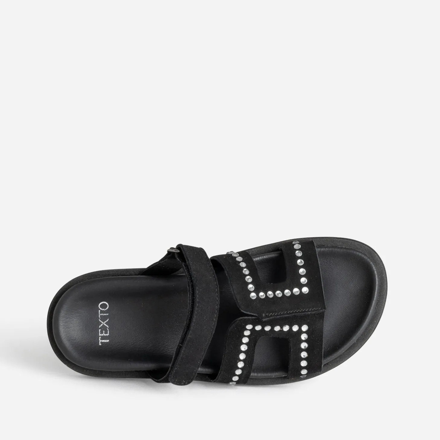 Mule TEXTO noire cuir velours décor strass