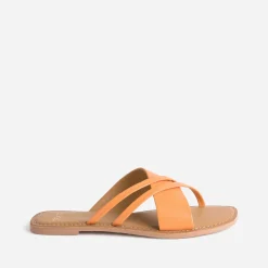 Mule TEXTO orange en cuir à brides fantaisie