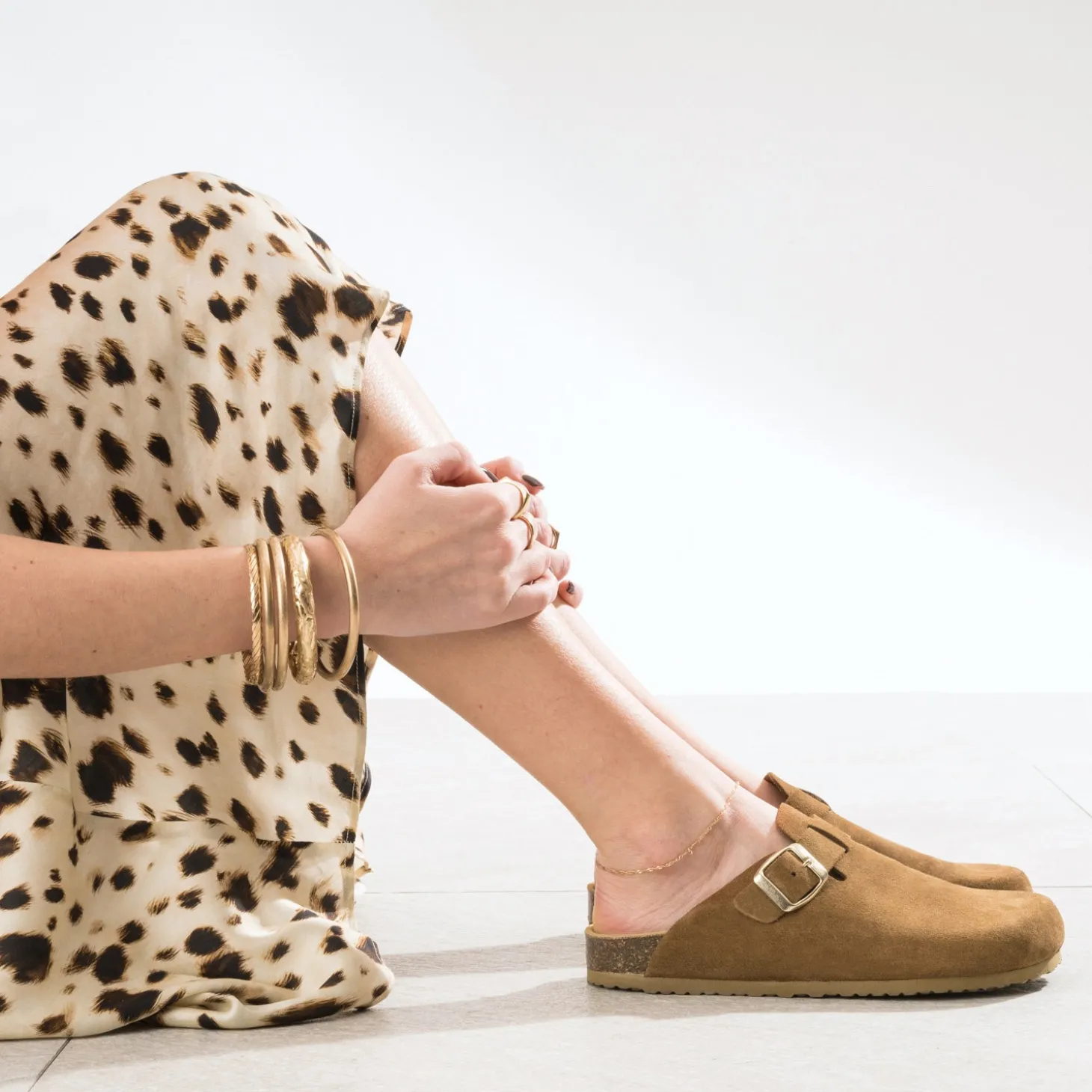 Mule-sabot TEXTO cognac cuir velours