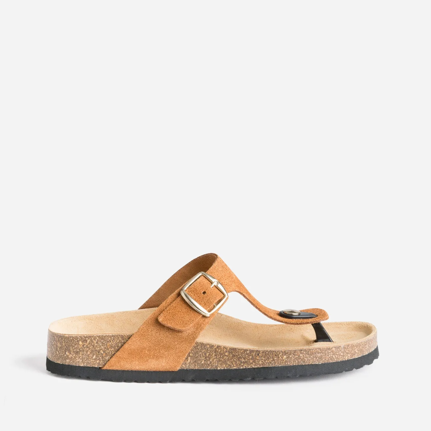 Mule-tong anatomique camel foncé en cuir velours éco-conçu