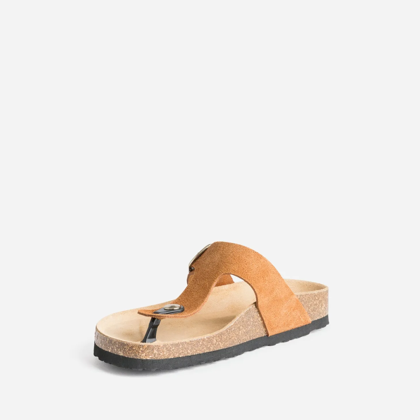 Mule-tong anatomique camel foncé en cuir velours éco-conçu