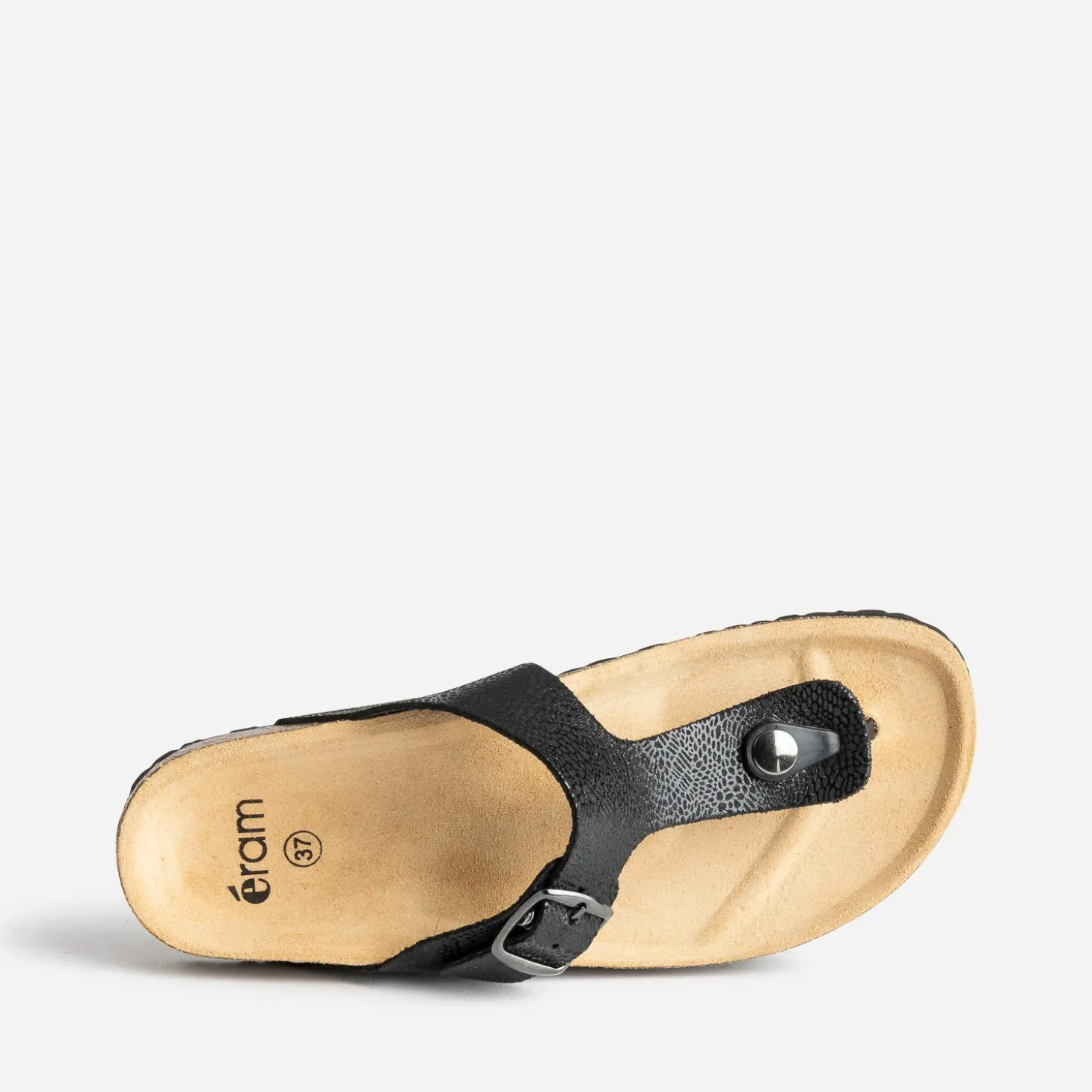 Mule-tong anatomique noire cuir éco-conçu