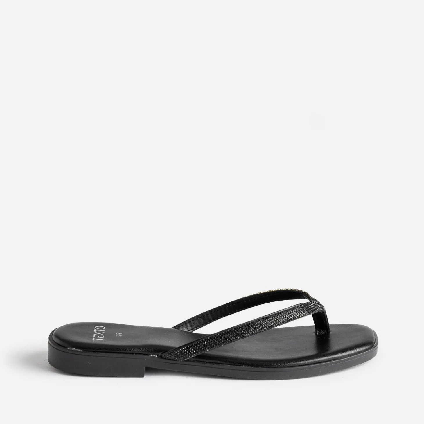 Mule-tong TEXTO noire brides strassées