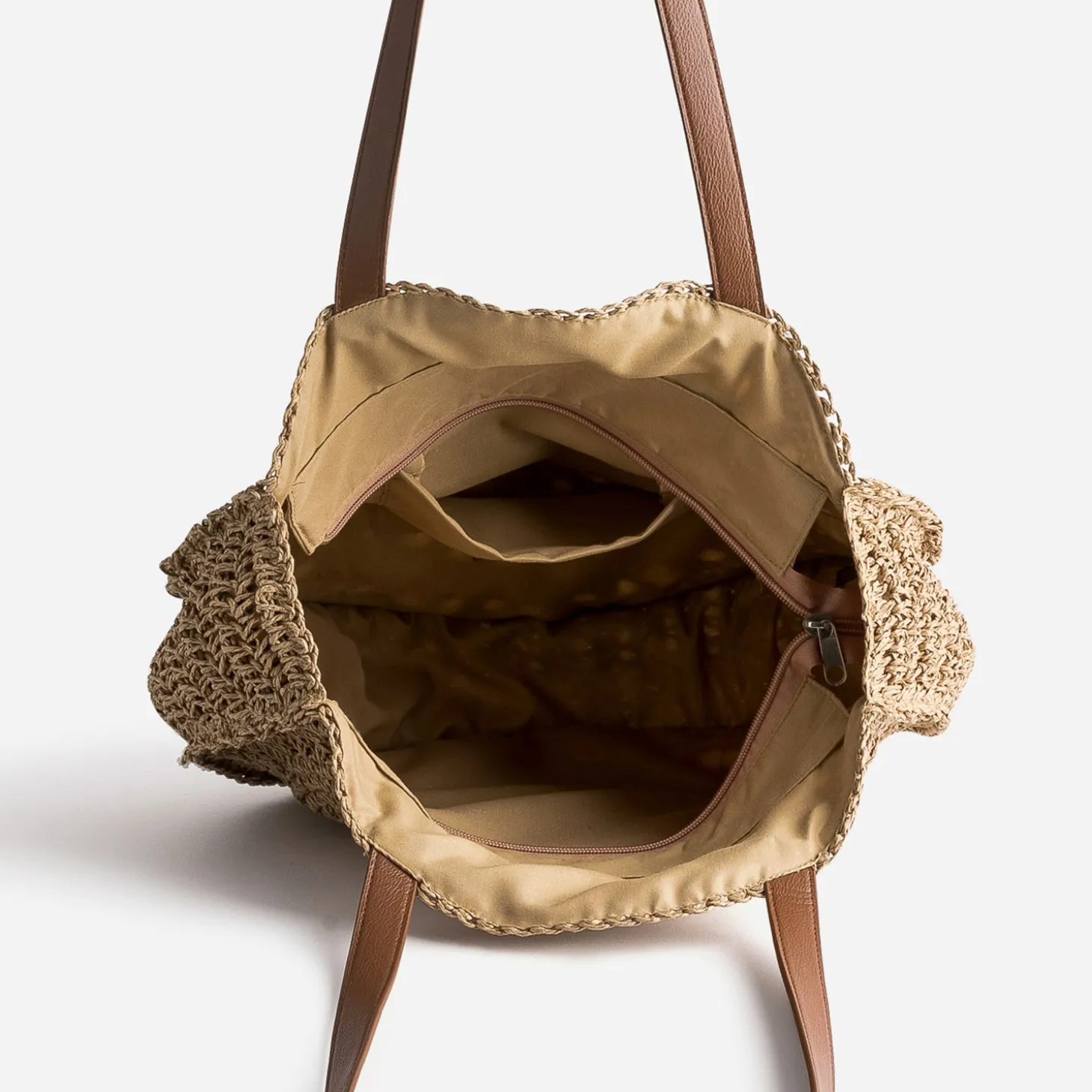 Panier rond beige foncé paille papier