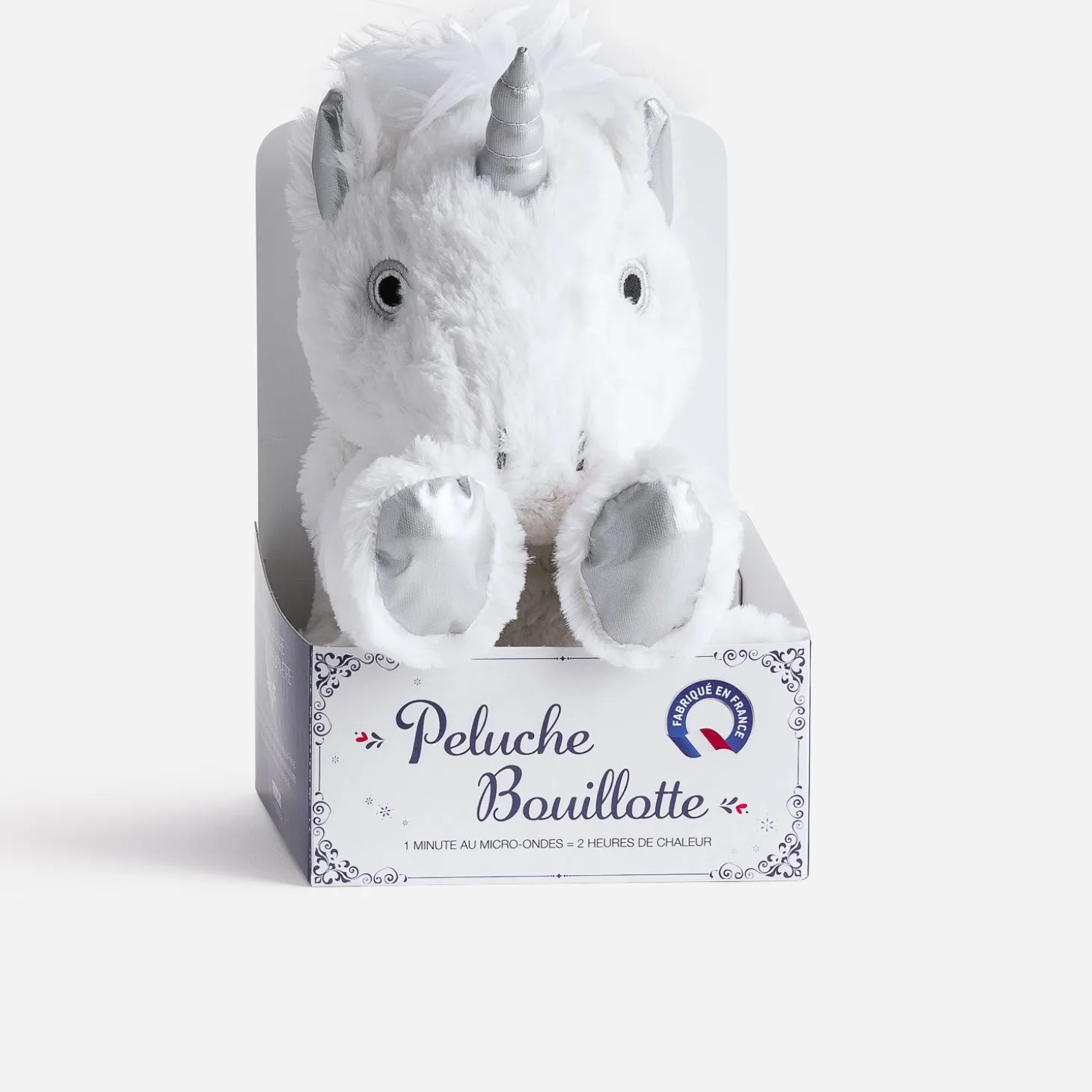 Peluche-bouillotte licorne blanche