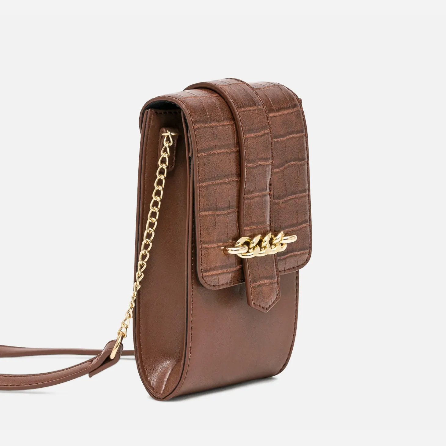 Pochette à téléphone cognac avec embossage