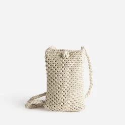 Pochette à téléphone TEXTO beige en macramé