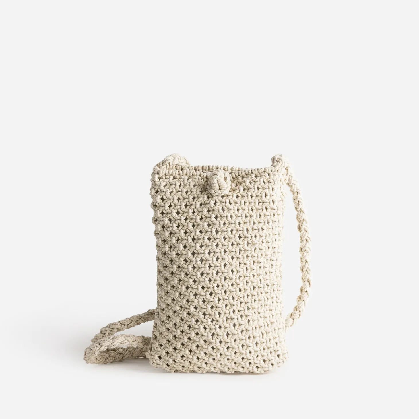 Pochette à téléphone TEXTO beige en macramé