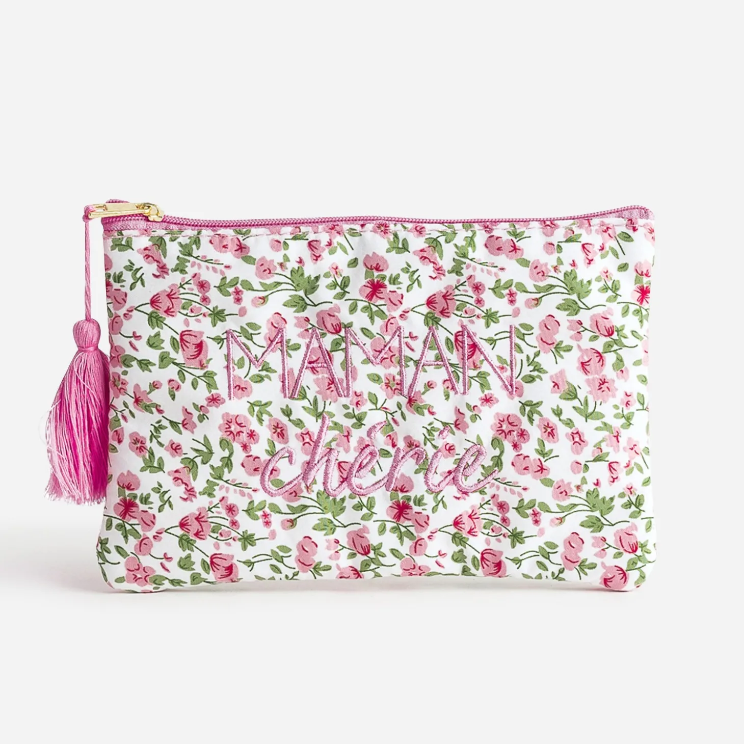 Pochette blanche fleurie à message brodé