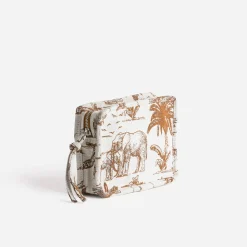 Pochette camel jacquard à motif éléphants