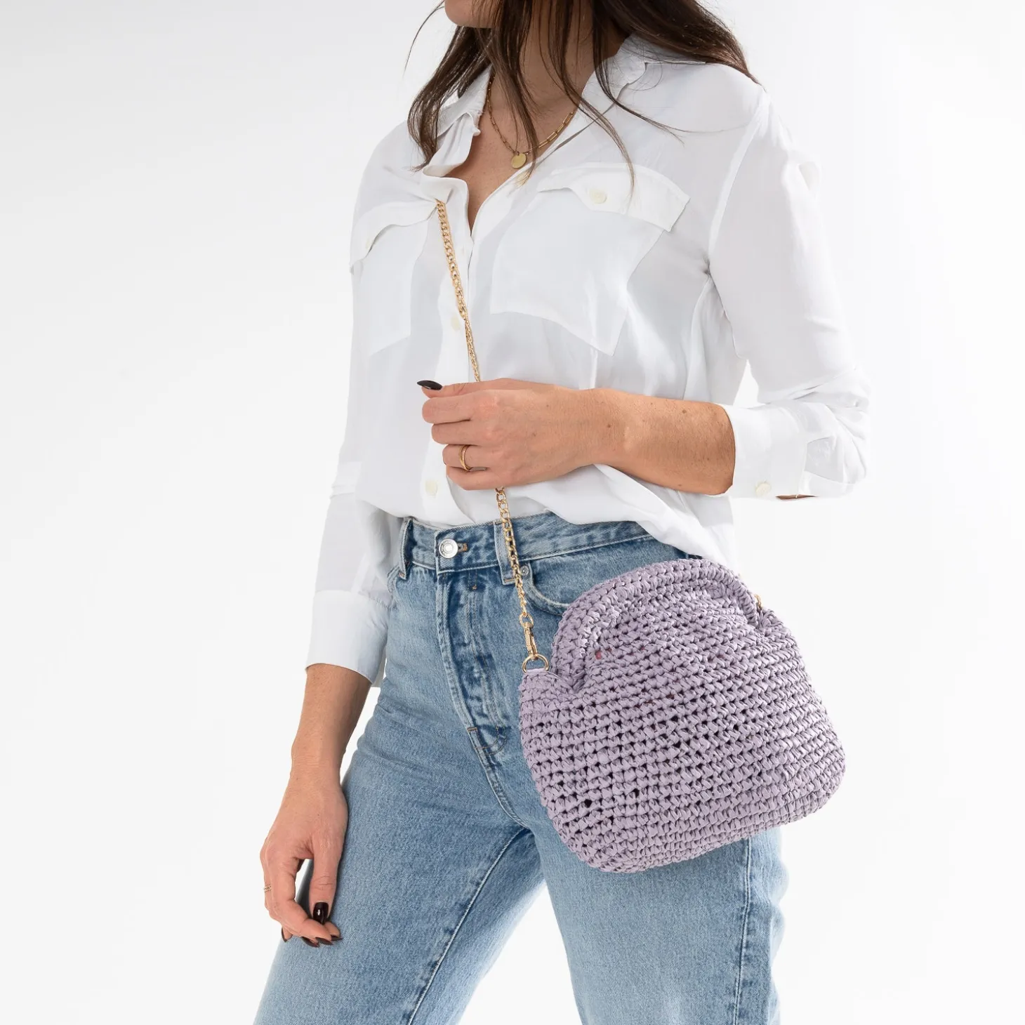 Pochette minaudière lilas en paille papier