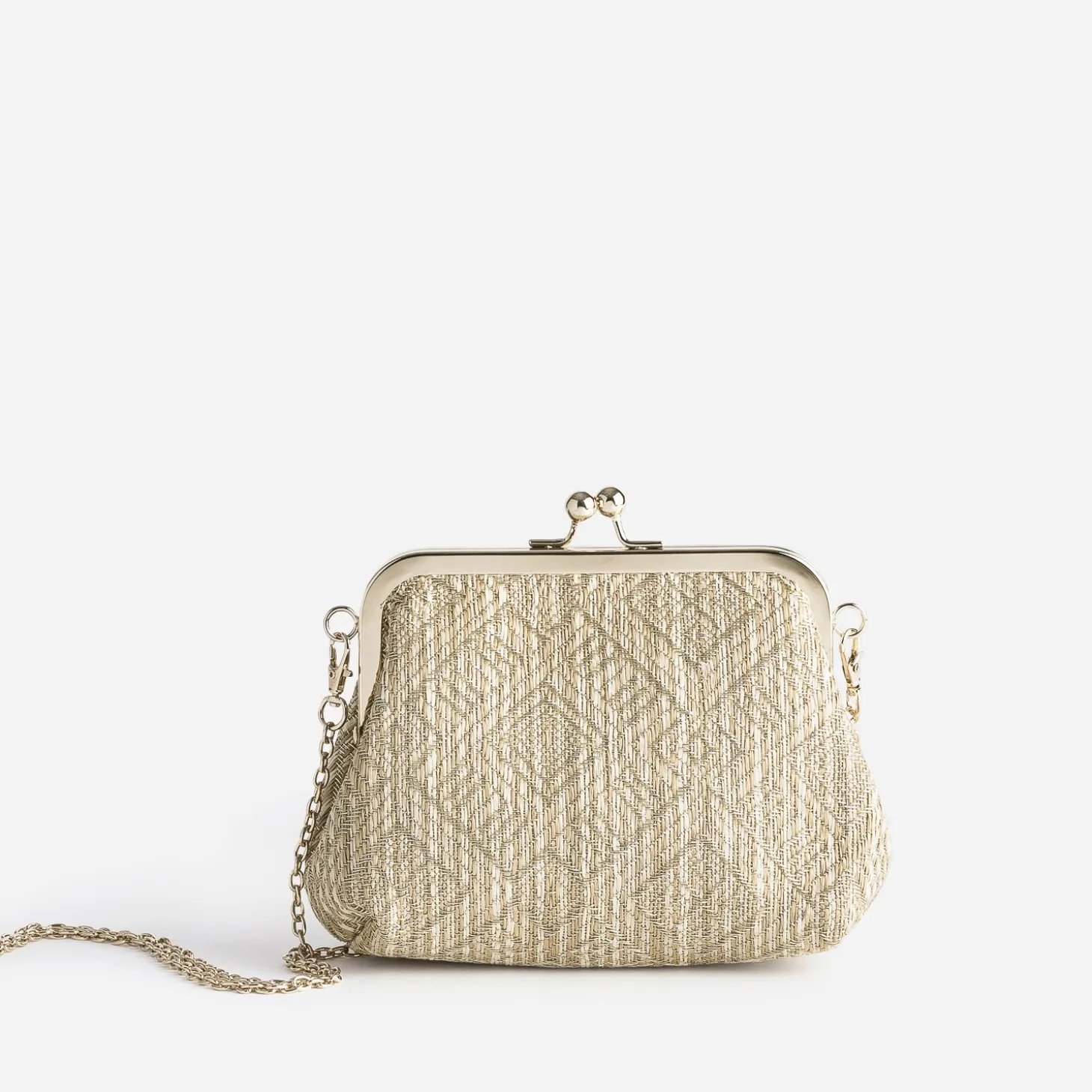 Pochette minaudière paille écru brodé or