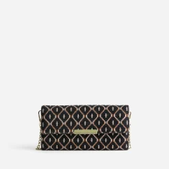 Pochette noire en textile à motif graphique