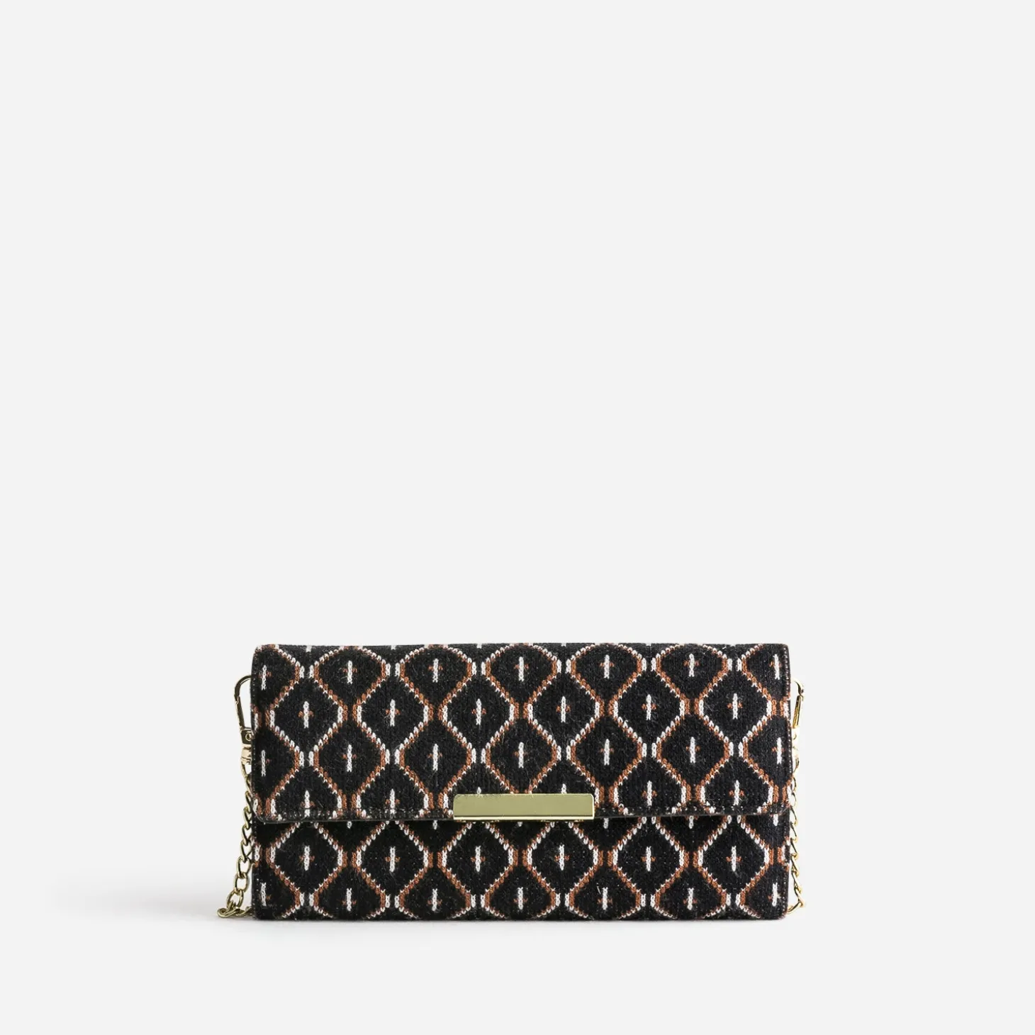 Pochette noire en textile à motif graphique