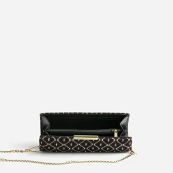 Pochette noire en textile à motif graphique