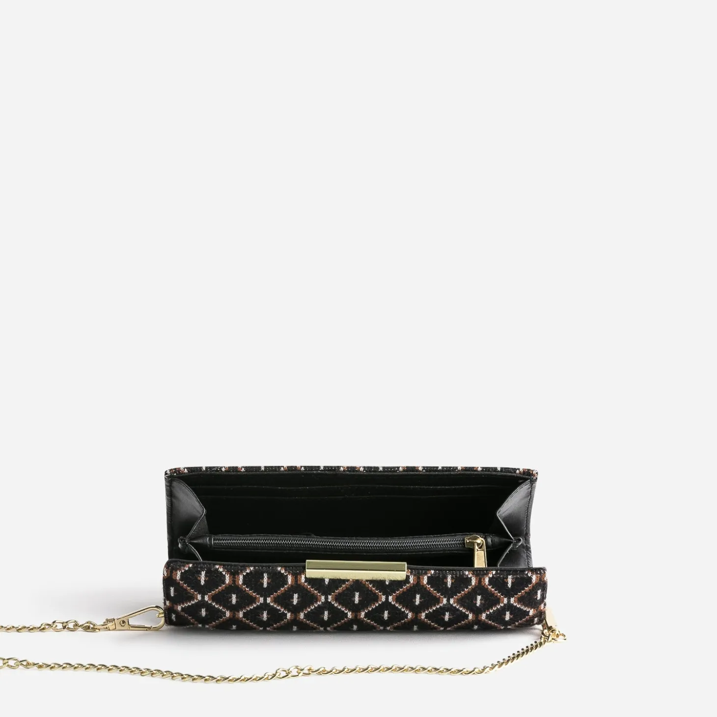 Pochette noire en textile à motif graphique