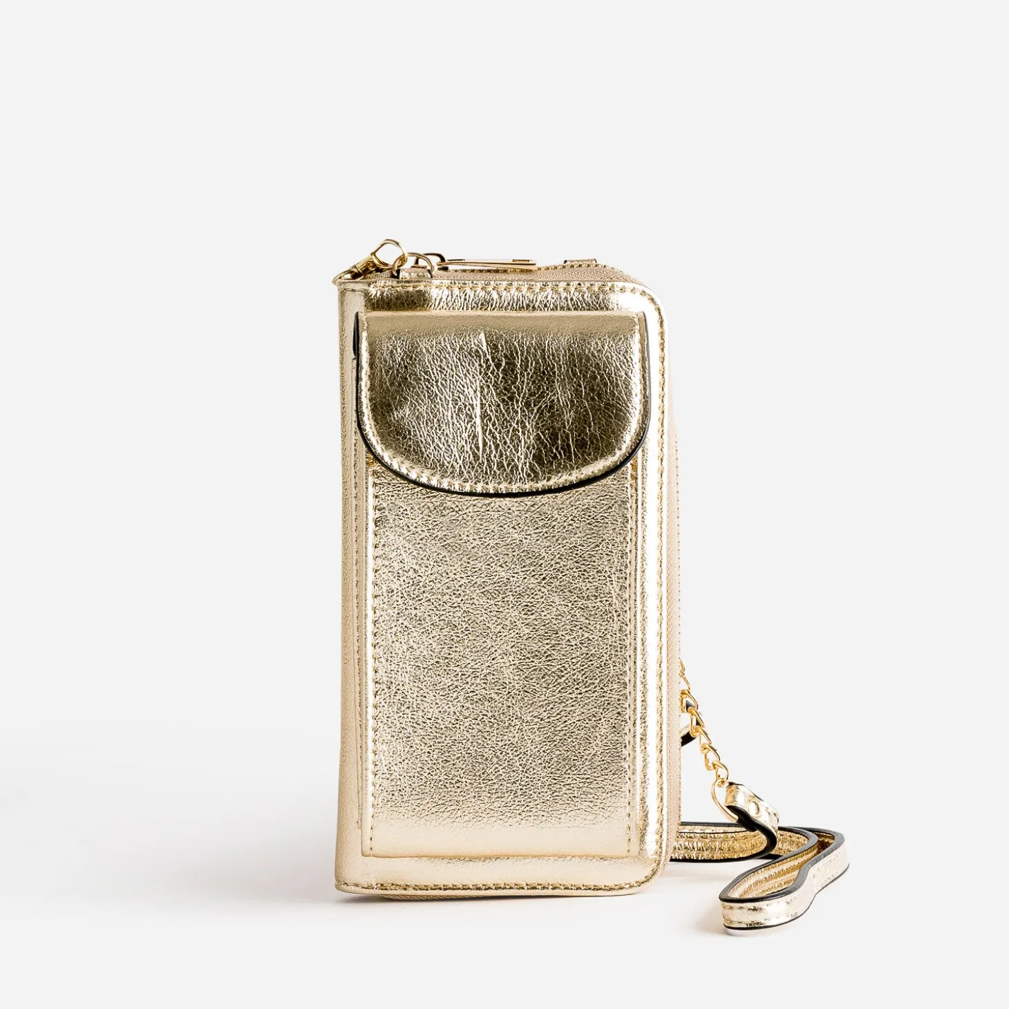 Pochette-téléphone TEXTO doré métallisé