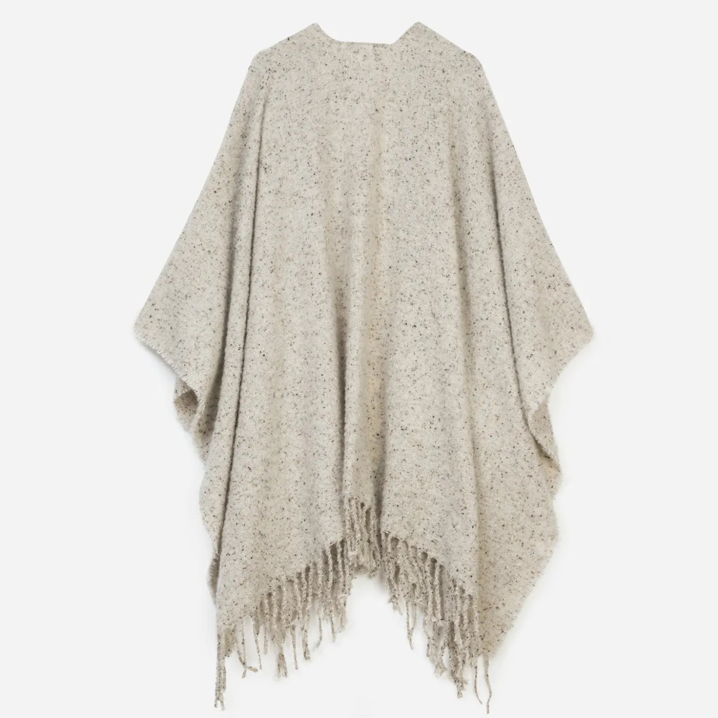 Poncho TEXTO écru chiné à franges