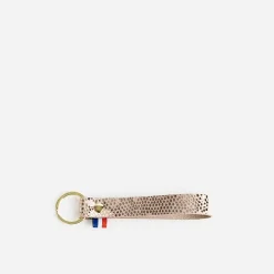 Porte-clés beige et doré en cuir effet pytho