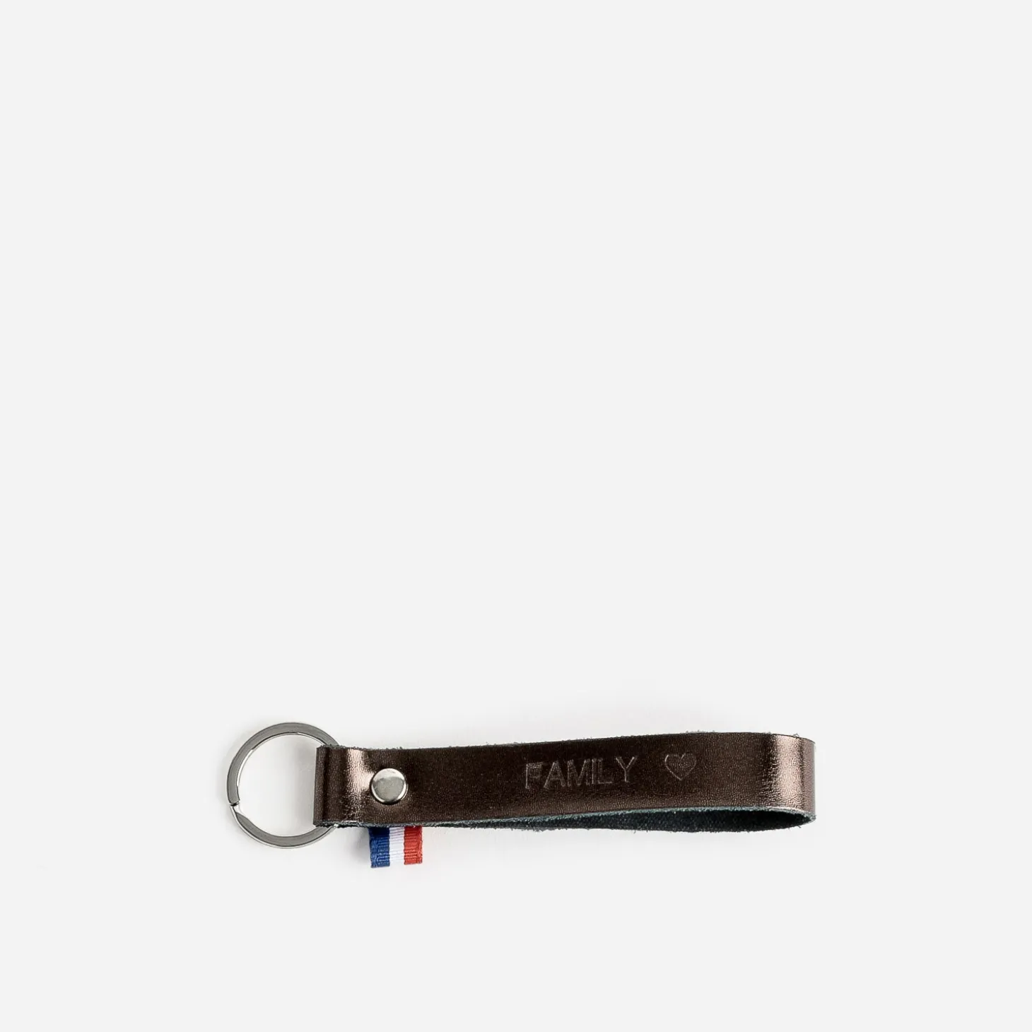 Porte-clés bronze en cuir gravé