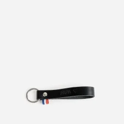 Porte-clés noir en cuir gravé