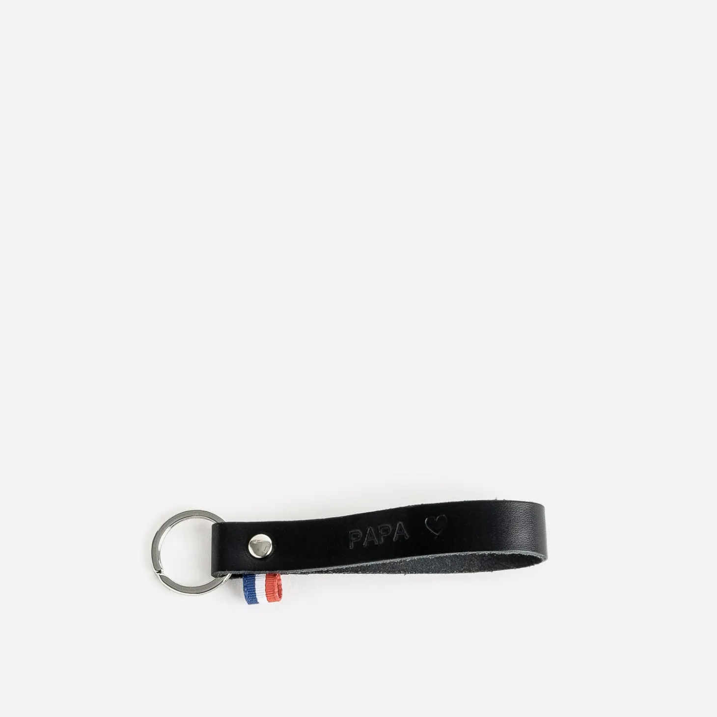 Porte-clés noir en cuir gravé