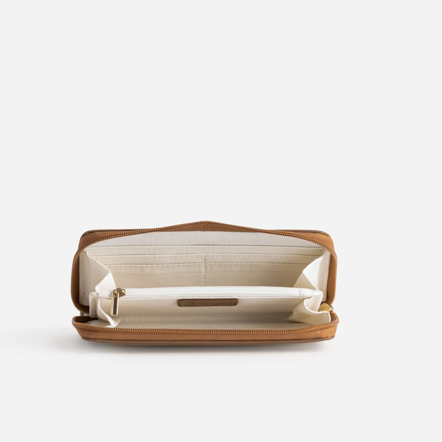 Portefeuille beige et cognac bi-matière