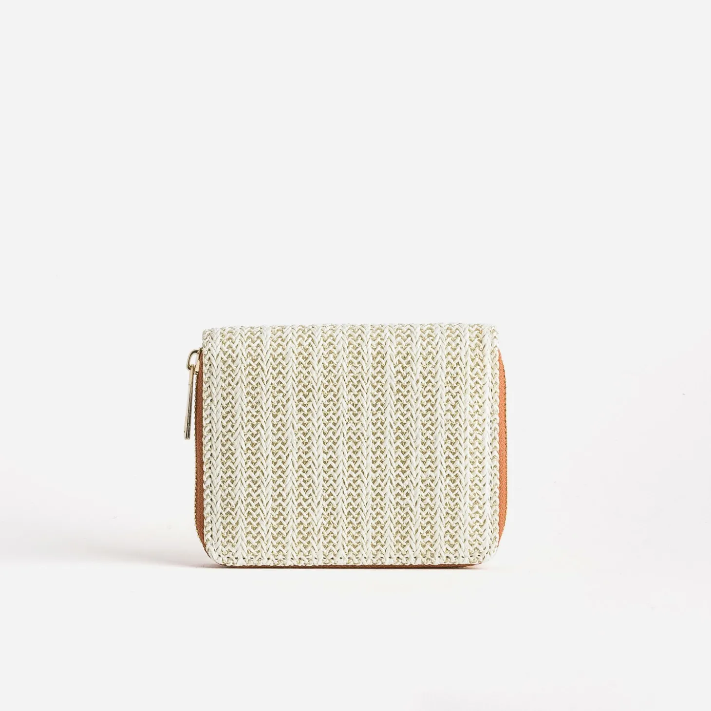 Portefeuille beige tressé intérieur camel