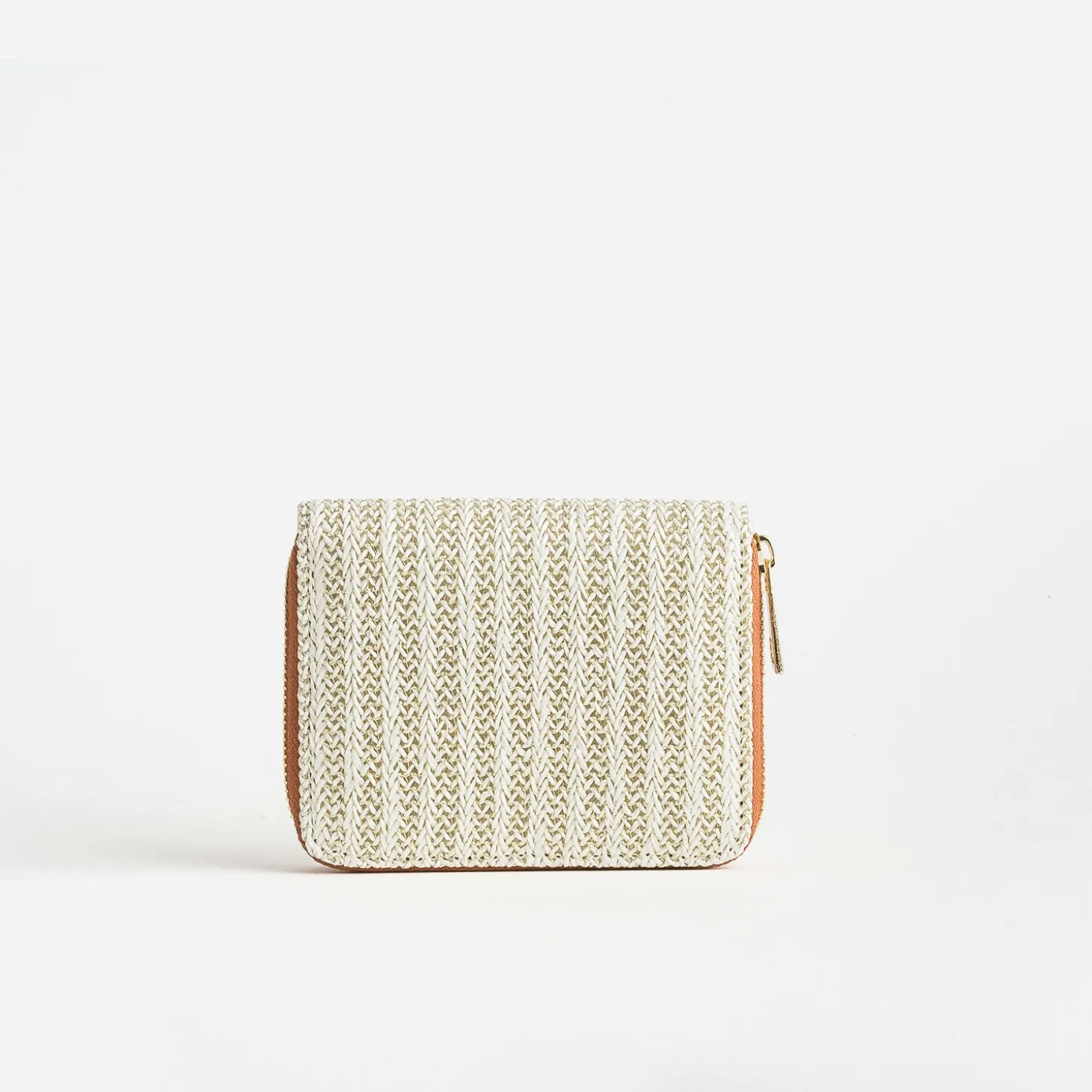 Portefeuille beige tressé intérieur camel
