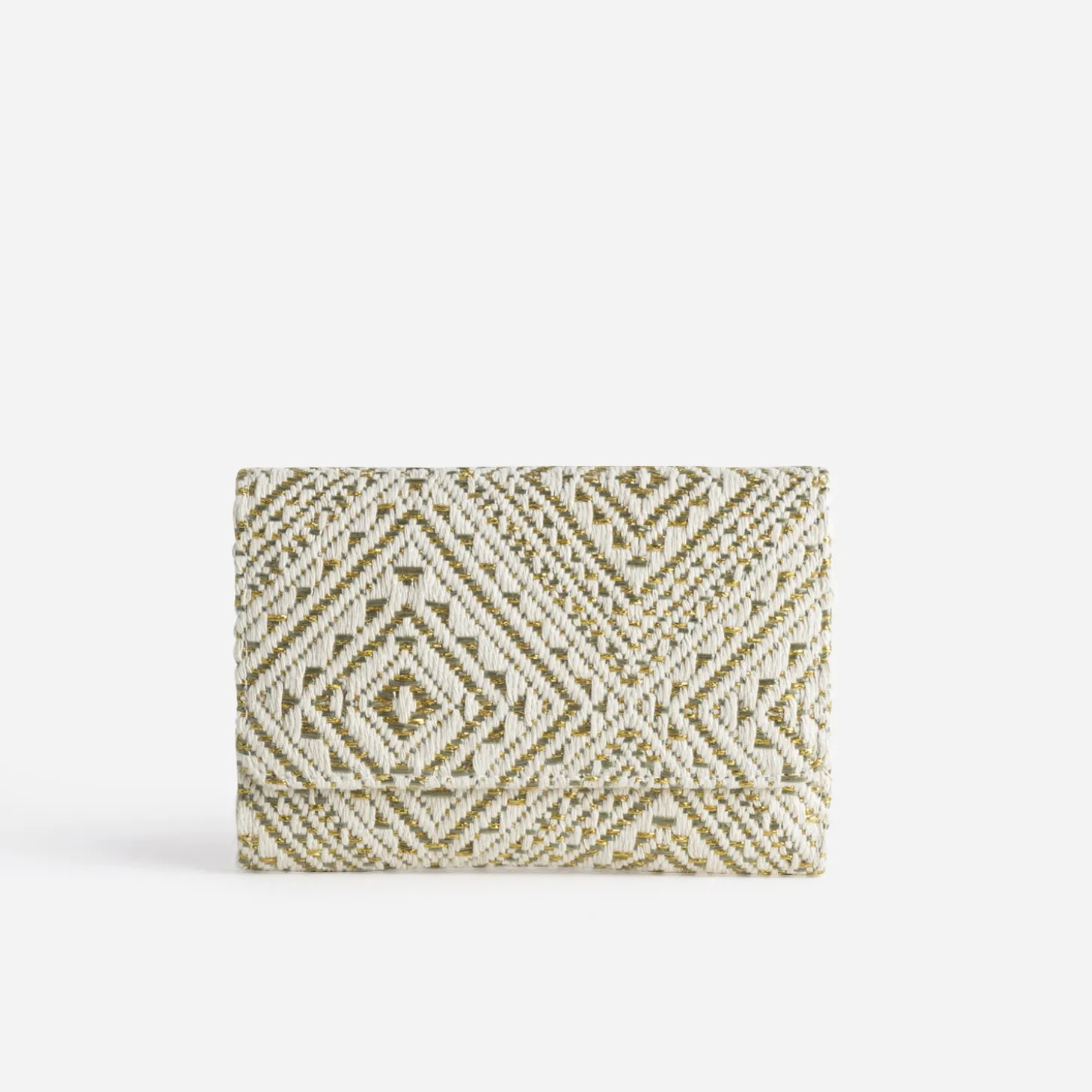 Portefeuille écru tressage kaki et doré
