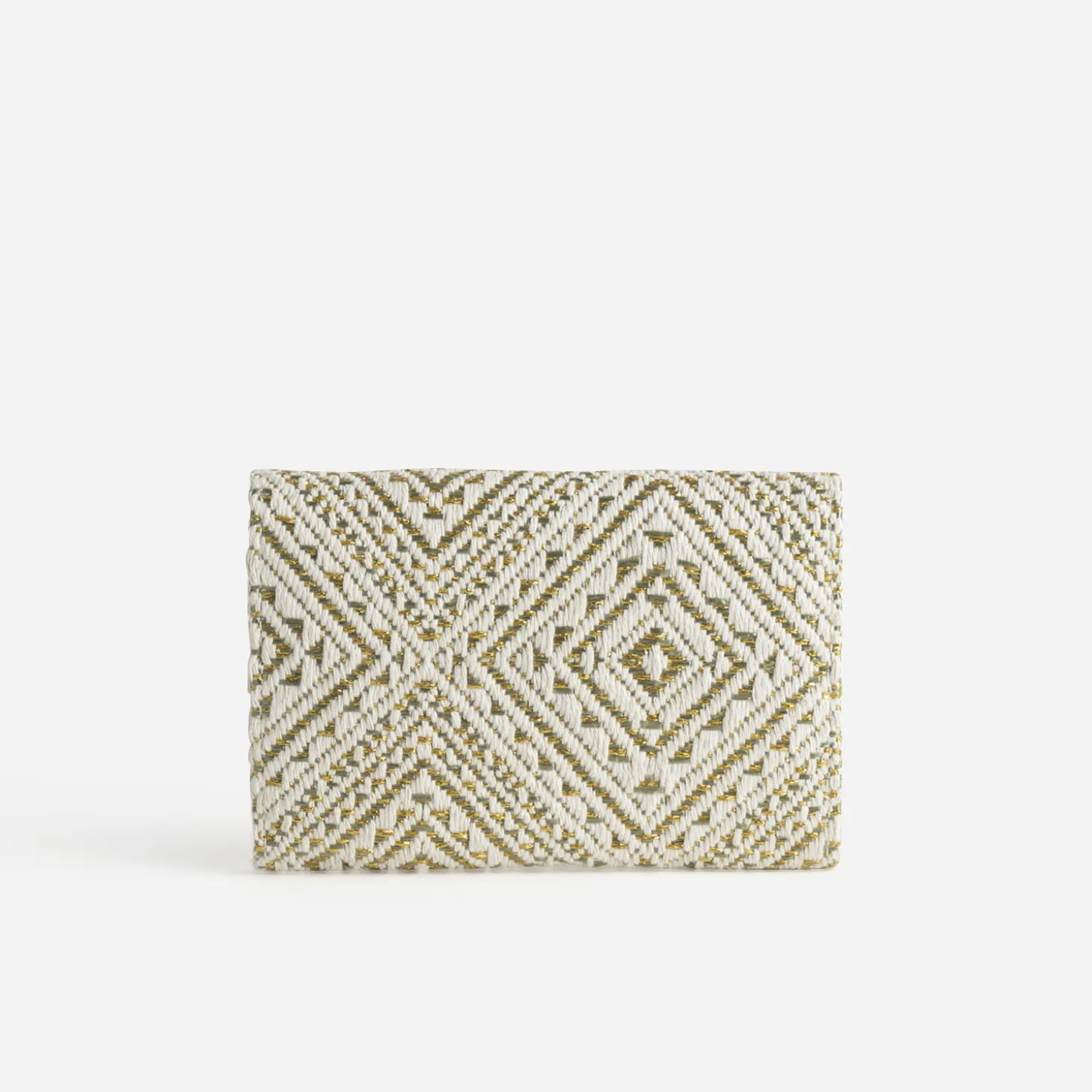Portefeuille écru tressage kaki et doré