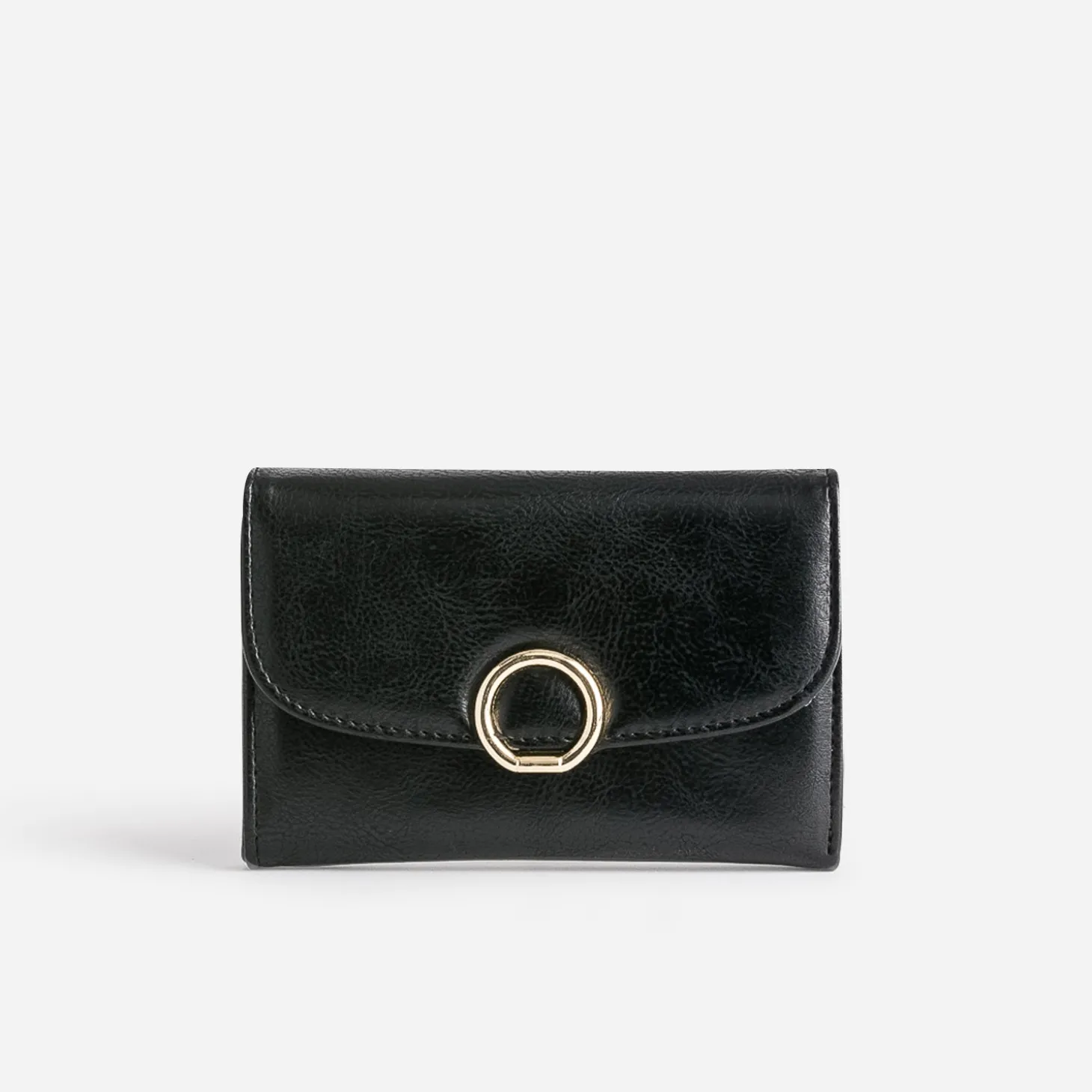 Portefeuille noir détail anneau métal doré