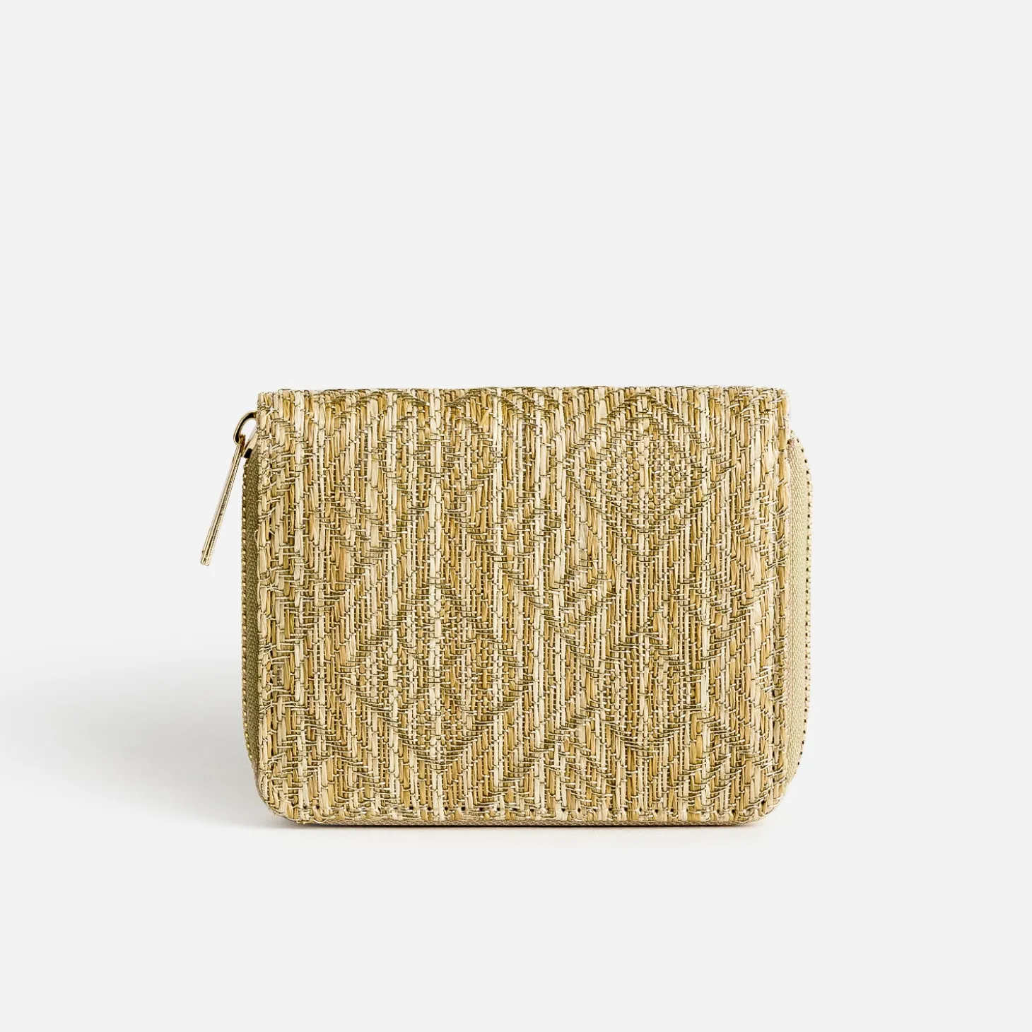 Porte-monnaie beige effet raphia brodé