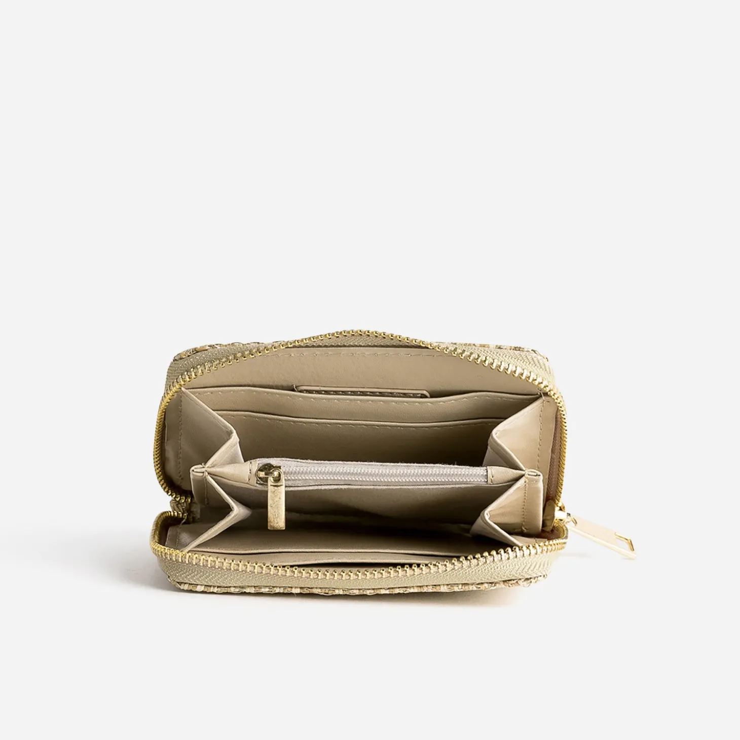 Porte-monnaie beige effet raphia brodé