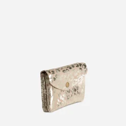 Porte-monnaie TEXTO beige cuir velours motif doré