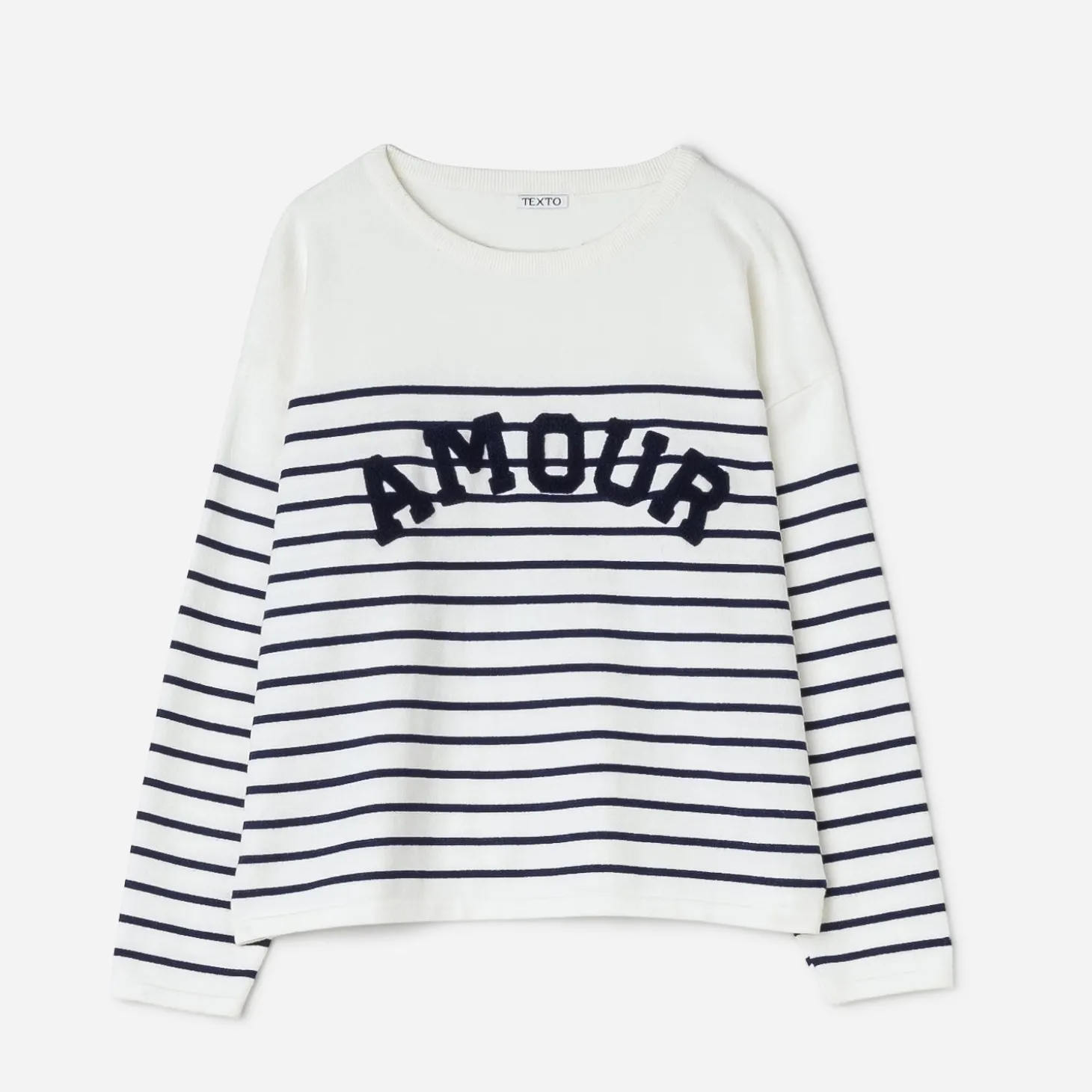 Pull marinière TEXTO message bouclette