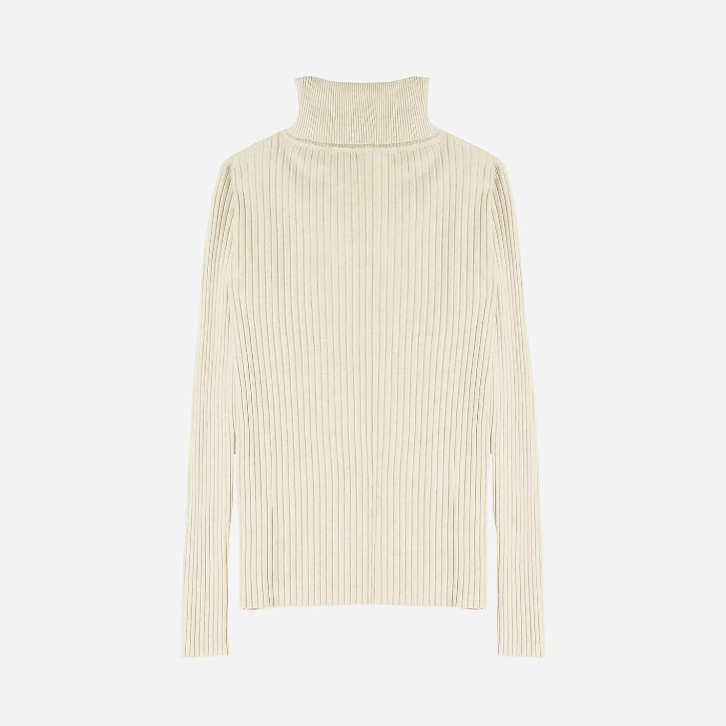 Pull TEXTO beige clair côtelé à col roulé