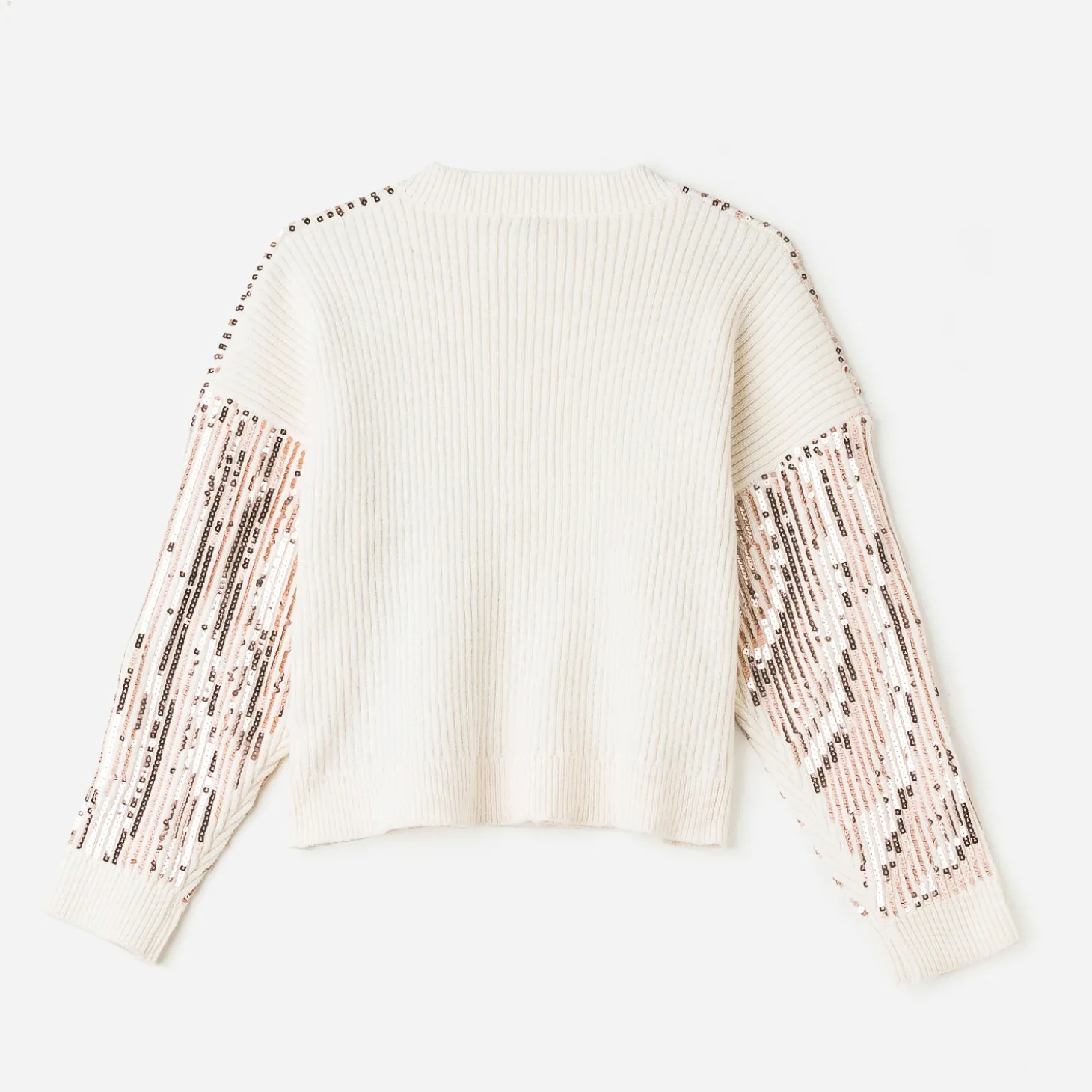 Pull TEXTO écru brodé sequins rose cuivré