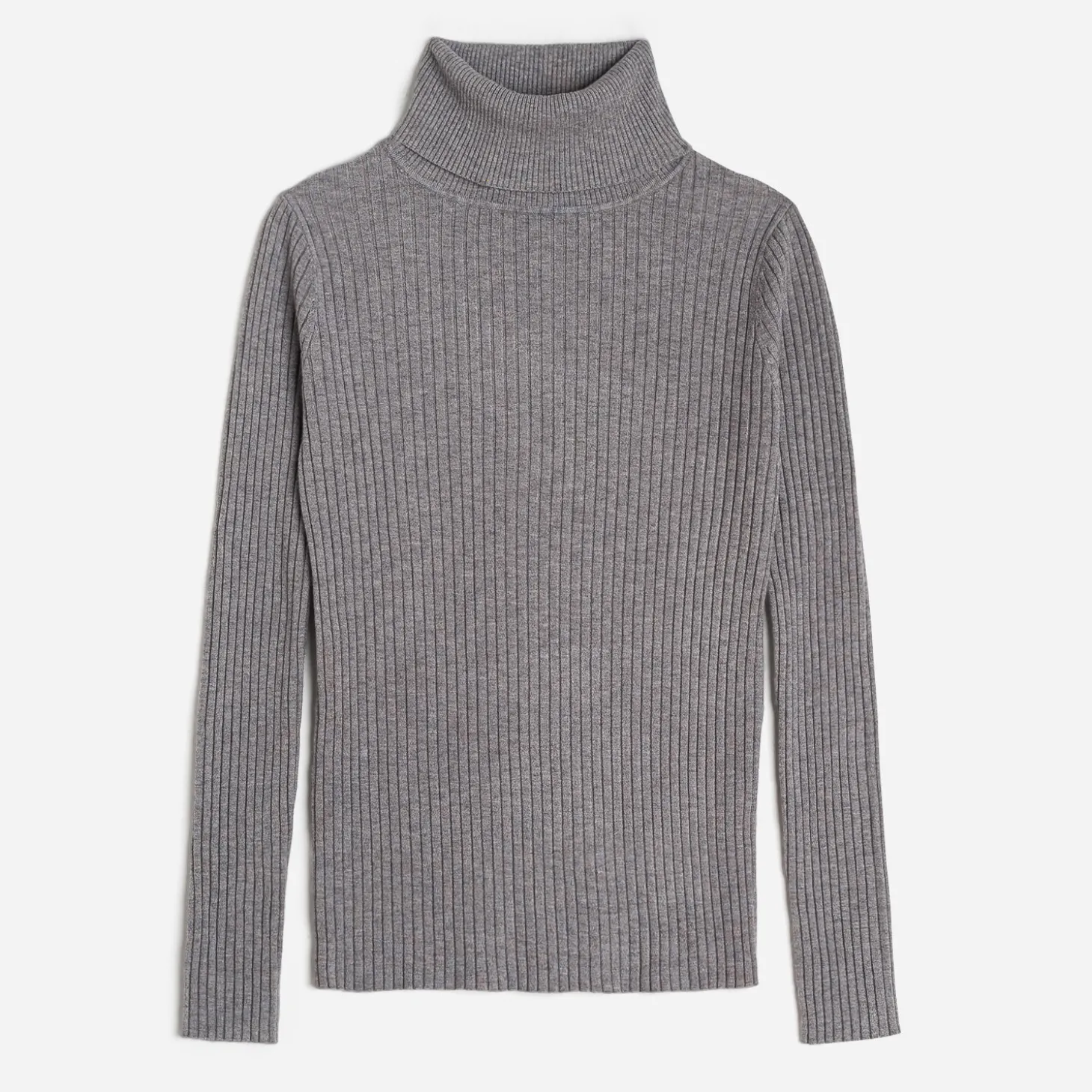 Pull TEXTO gris côtelé à col roulé