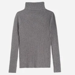Pull TEXTO gris côtelé à col roulé