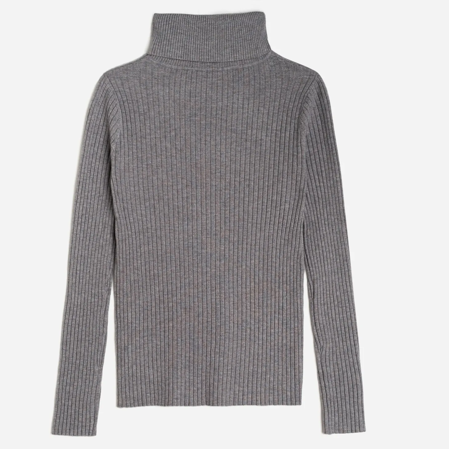 Pull TEXTO gris côtelé à col roulé