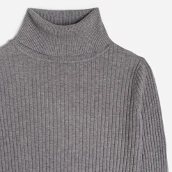 Pull TEXTO gris côtelé à col roulé