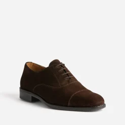 Richelieu marron cuir velours à bout droit