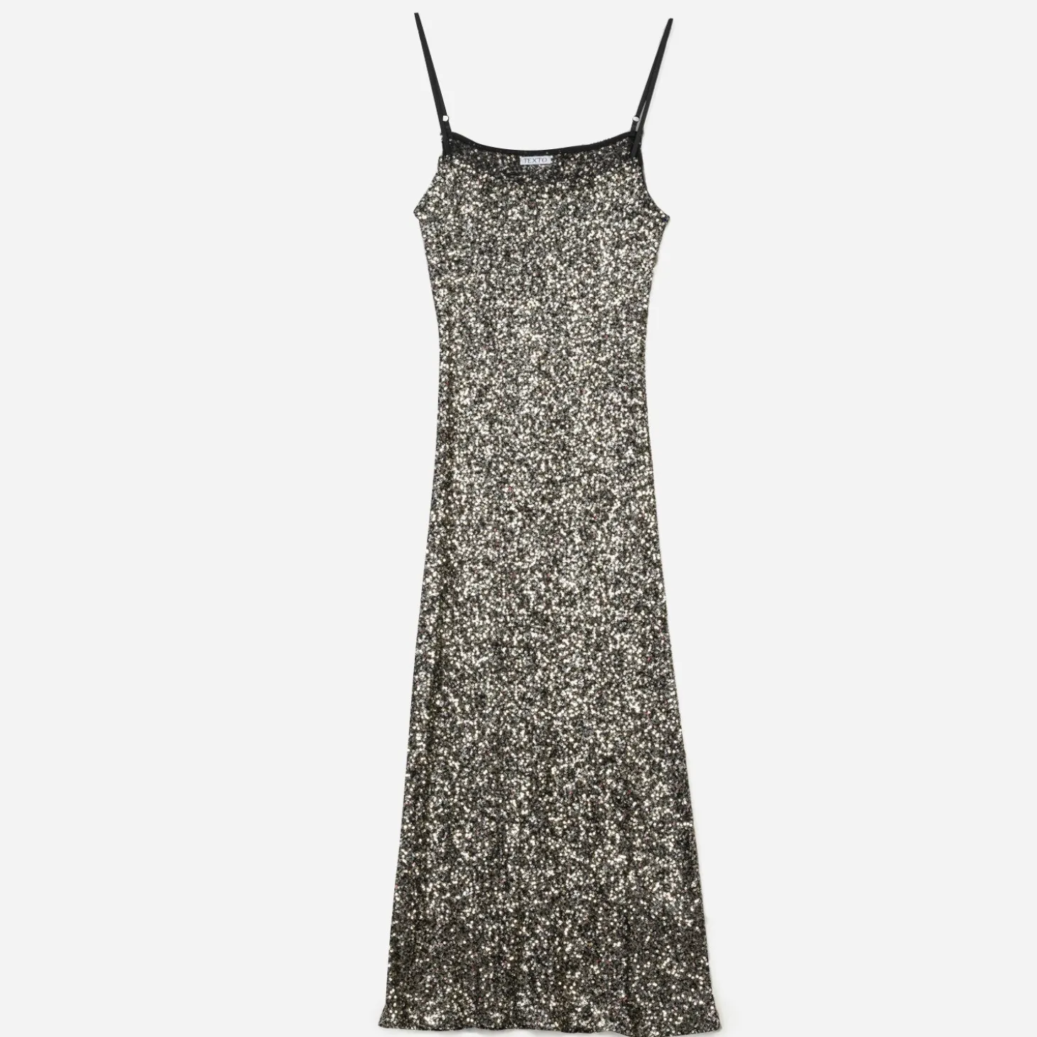 Robe longue TEXTO noire sequins argentés