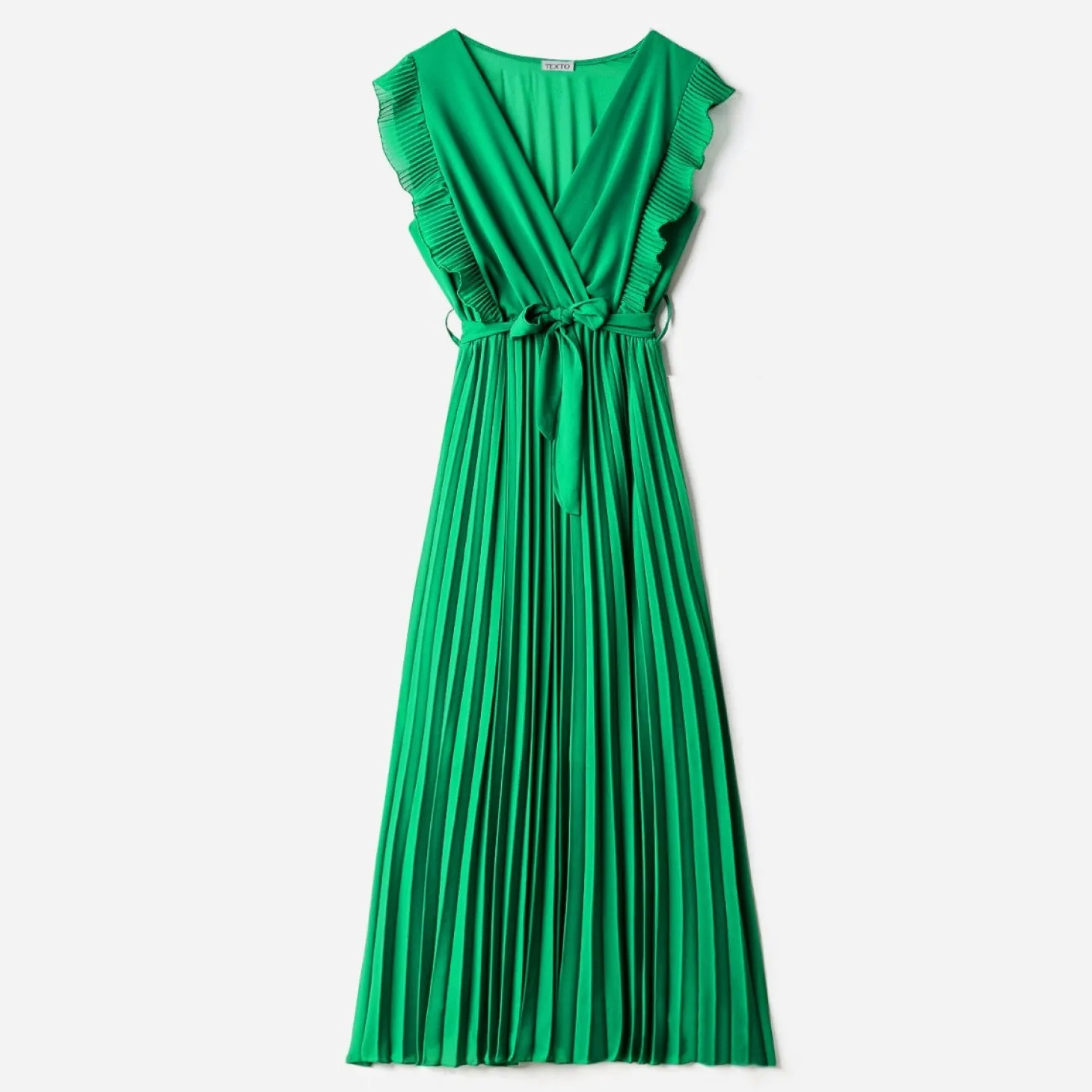 Robe longue TEXTO verte plissée