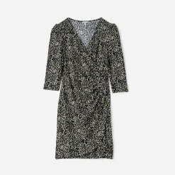 Robe TEXTO noire drapée à imprimé animalier